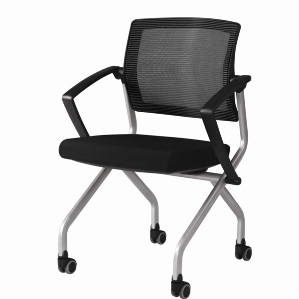 HFC-Foldable Training Chair with Mesh Back & Cushion Seat – Black, Stackable & Mobile