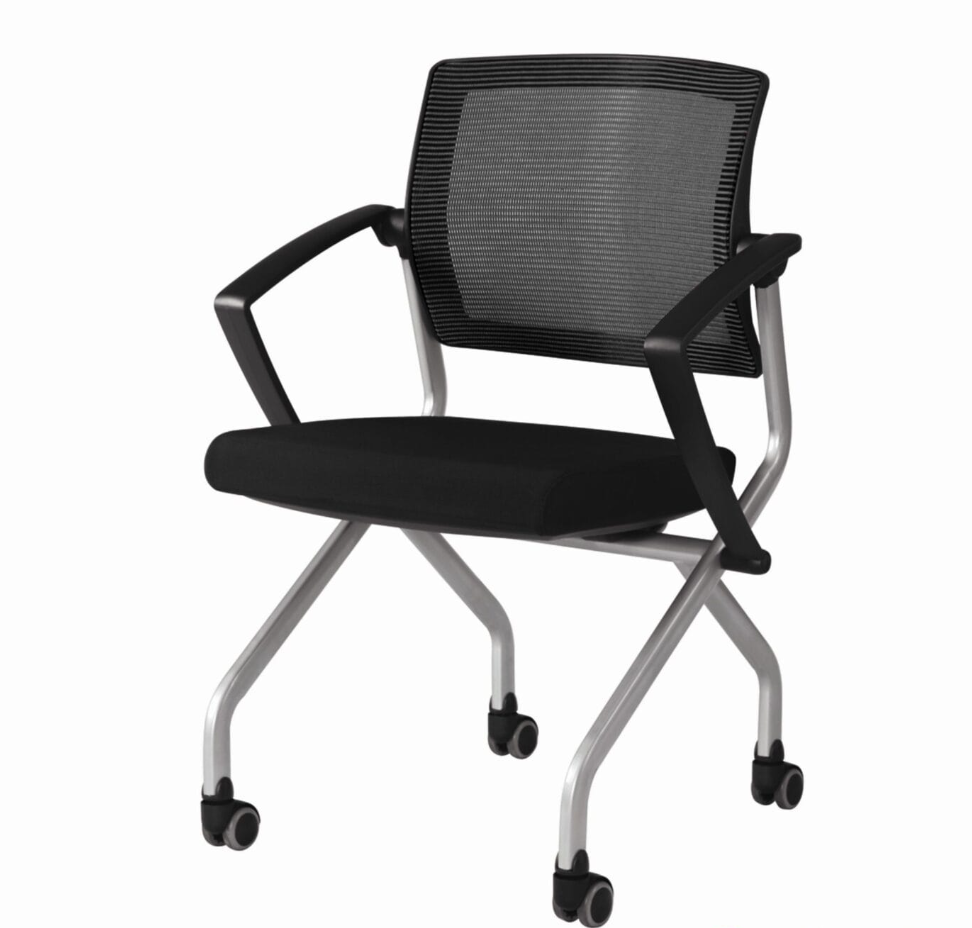 HFC-Foldable Training Chair with Mesh Back & Cushion Seat – Black, Stackable & Mobile