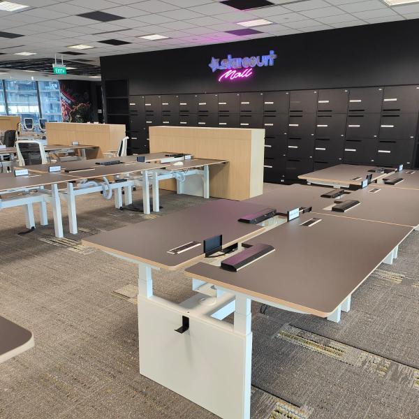 HOLMRIS B8 Linak L shape HAT workstation 150x75cm back to back 2in1 height adjutable table